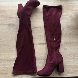 Elegant Burgundy Wine Over-the-Knee Boots